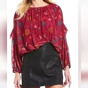 FREE PEOPLE Sheer Floral Wildflower Ruffle Sleeve Boho Blouse. XS